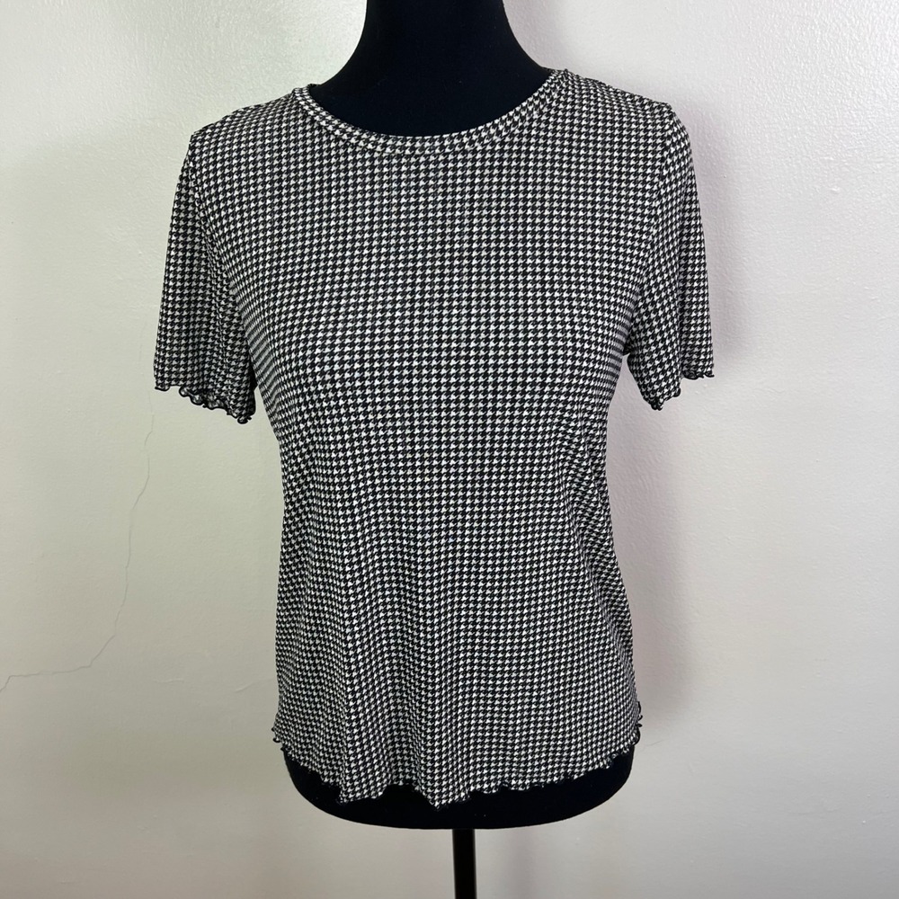Nine West Houndstooth Print Top Women's Size Small Short Sleeve